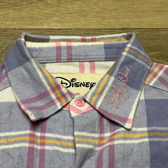 Cakeworthy x Disney Daisy Duck Flannel Shirt Womens Large White Purple Plaid - Picture 6 of 13